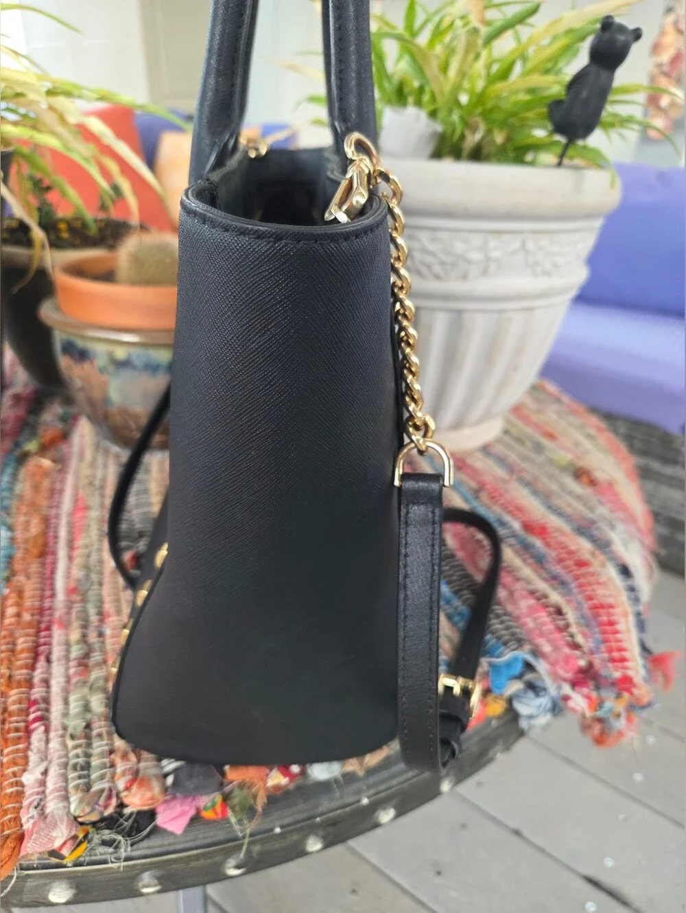 Michael Kors Saffiano Leather Black PX-1704 Sandrine Studded Tote Bag